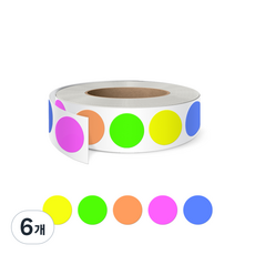 01씰 네온 미니 도트 15 유포 형광스티커 500p R-44, 혼합색상, 6개