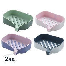 McLife 浴室瀝水肥皂盒 4件組, 綠色, 紫色, 白色, 粉紅色, 2套