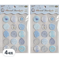 OLIVEPARTY 立體喜帖封蠟貼紙 花朵手帳裝飾 15入組, 藍色, 4套