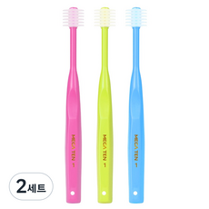 메가텐 360 유아 칫솔 3종 세트 1단계 6단 레귤러, 블루, 라임, 핫핑크, 2세트