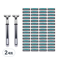 Basti 雙刀片 Simple Plus 一次性剃須刀 2p + 剃須刀刀片 60p 套裝灰色, 2組