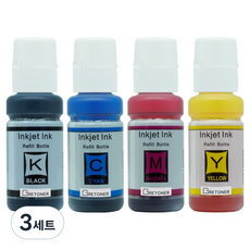 엡손 T664 호환 무한 리필 잉크 4종 세트, 검정, 파랑, 빨강, 노랑, 3세트