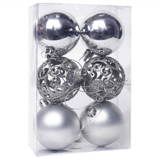 FANCY LIFE 聖誕裝飾彩球6個裝, 銀色, 1個