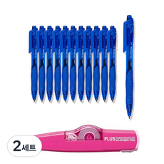 동아 겔스트림 볼펜 0.7mm 12p + 플러스 수정테이프 랜덤발송 WH-635 세트, 파랑, 2세트