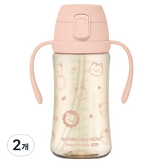 네이쳐러브메레 애니멀프렌즈 PPSU 원터치 빨대컵, 300ml, 2개, 퓨어핑크