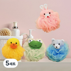 마켓플랜 숨숨 애니멀 거품 샤워볼 4종 세트, 혼합색상, 5세트