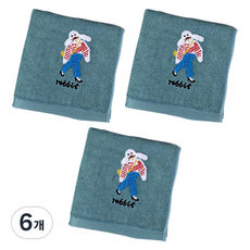 파라다이소 PDS리빙 토끼 일러스트 뱀부 타올 120g 30수 뱀부얀 73 x 33cm, 피콕블루, 6개