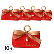 Meribelle 木質掛環 金色珍珠緞帶 三角禮品袋 大型, 紅色, 10個