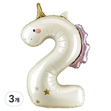파티데코 유니콘 숫자 은박풍선 2, 혼합색상, 3개