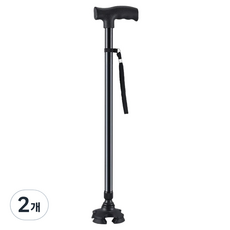왁스토어 길이조절 노인 지팡이 네발 71cm, 블랙, 2개