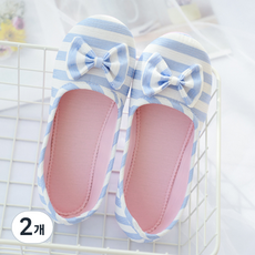 Hongdaesunhuisyap 蝴蝶結條紋襪套型室內拖鞋 619, 藍色, 2個