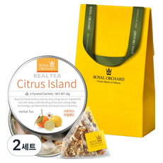 ROYAL ORCHARD Citrus Island 銀色鐵盒單包裝茶包 + 禮物盒禮品套組, 3g, 茶包 6入, 2套, 茶包+禮盒