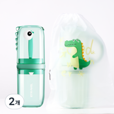 Aura Pam KC認證 兒童恐龍漱口杯 牙刷盒 牙刷杯, 綠色, 2個