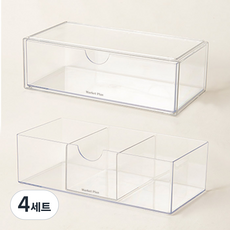 마켓플랜 퓨어 클리어 다용도 화장품 수납함 쓰리슬롯 + 원슬롯 커버 c 세트, 투명, 4세트