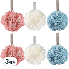 데이올리 플라워볼 샤워타월 3종 x 2p 세트 60g, 핑크, 블루, 화이트, 3세트