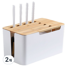 SOHEIM 木質蓋路由器電線整理盒 特大型, 2個, 白色
