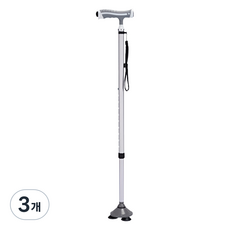 디페이브 클래식 노인 어르신 3발 논슬립 핸들 조명 지팡이 실버, 3개