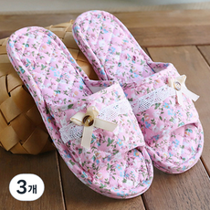 ARYKO 女款雙氣墊絎縫棉質客廳拖鞋, 3個, 粉紅色