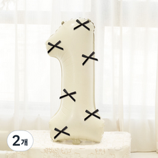 Mii Mii Party 緞帶大型數字氣球 100cm 1, 2個, 奶油黑