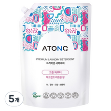 ATO N O2 優質洗衣精補充包 棉花爽身粉香, 5個, 1L