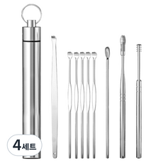 Anine 優質掏耳專家 攜帶型9件組 挖耳棒套組 銀色, 4套