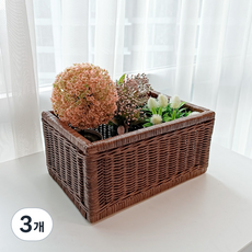 高級款 藤製長方形藤編收納籃 J087H, 棕色, 3個