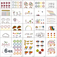 LOVISH 可愛貼紙 半永久指甲花轉印貼紙 大容量紋身 30款組合 Color Pop, 混合色, 6套