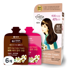 자연으로 비파 헤어 칼라 크림, B2 진한갈색, 120ml, 6개