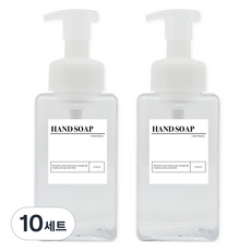 뉴앤룩 사각 거품용기 핸드워시 리필공병 450ml + A라벨스티커 핸드솝 세트, 투명(리필공병), 10세트