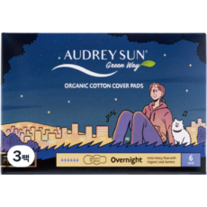 오드리선 그린웨이 프리미엄 오버나이트 생리대 날개형, 6개입, 3개