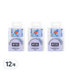 라인프렌즈 BT21 마스킹테이프 30mm, 퍼플, 12개