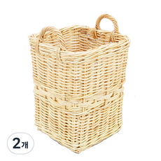 라탄샵 내추럴 등나무 손잡이 사각 라탄바구니 베이지 F304BE 중, 혼합색상, 2개