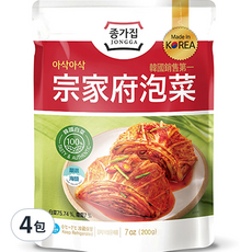 JONGGA 宗家府 泡菜，經典原味 甜酸辣平衡, 200g, 4包