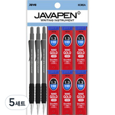 JAVAPEN Embo 自動鉛筆 1.3mm 3入 + Nano Gold 自動鉛筆筆芯 1.3mm HB 6入, 深灰色(Embo自動鉛筆), 5套