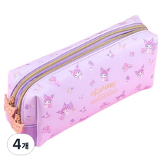 산리오 금박 투지퍼 사각 필통, 4개, 쿠로미