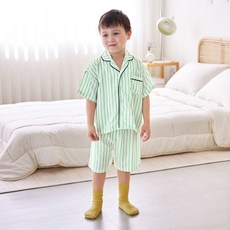 MARI N MORI 兒童涼感條紋夏季睡衣上下套裝