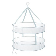 吊掛曬衣網 圓形 雙層 可折疊 網狀透氣 曬衣籃 曬衣架, 中号, 白色, 1個