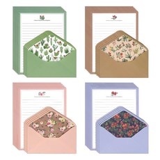 마음담아 내 마음속의 정원 편지지 16p + 봉투 8p, 그린, 브라운, 인디핑크, 스카이퍼플, 2세트