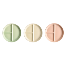 Homely Zakka 北歐啞光釉陶瓷分隔餐盤3件組, 20 x 20 x 2.5cm, 奶茶色 + 奶黃色 + 奶油綠, 1組