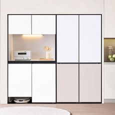 엘리에셀 비스포크 오브제 LED 로봇청소기형 광폭 다용도 수납장 1000 상부장 + 하부장 세트 방문설치, 화이트