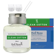 허브타임 차량용 디퓨저 80ml + 부엉이 석고 2p + 섬유 스틱 2p 세트, 클린코튼, 1세트