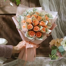 ScentBasket 人造花 玫瑰鈔票花束 20朵, 珊瑚色, 1個