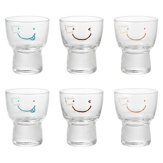 SSUEIM Smile Wagle-Wagle 玻璃燒酒杯 60毫升 耐熱玻璃杯, 透明色, 6個