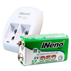 iNeno 艾耐諾 9V-950 高效能防爆角型可充式鋰電池 + 9V鋰電專用充電器 摺疊式插頭 特殊防火材質, 1組