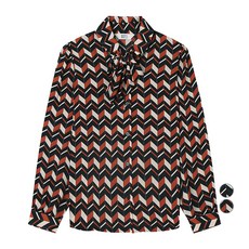 베스띠벨리 여성용 셰브런 패턴 리본 블라우스 BJBAI2414