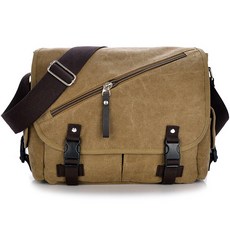 HILLIO 男士休閒大容量郵差包, 米色