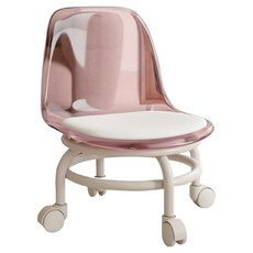 萬向輪矮凳 椅背款 PU皮革+壓克力+PP材質, 透粉色, 1個