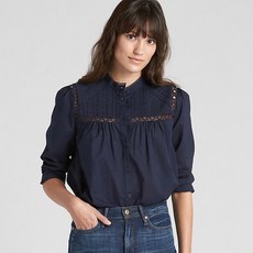 갭 여성용 롱 슬리브 아이렛 레이스 트림 블라우스