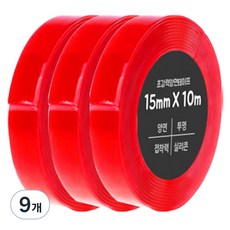 다다 초강력 양면테이프 15mm x 10m, 투명, 9개