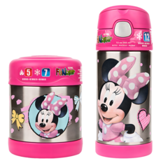 THERMOS 膳魔師 米妮不鏽鋼水壺 + 食物罐, 粉色米妮, 1套, 355ml
